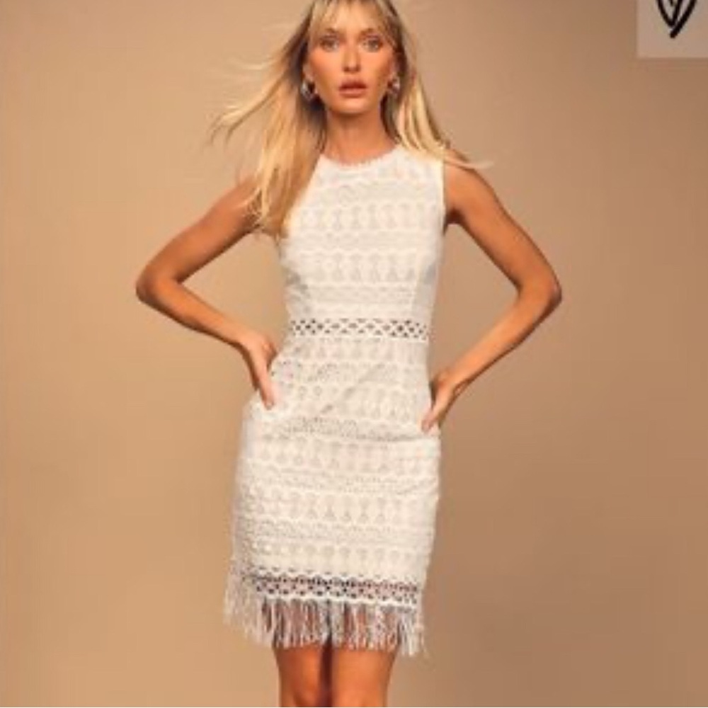 Lulus Kenna White Crochet Lace Sleeveless Bodycon Dress Small - Picture 3 of 8